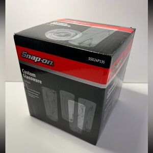 4 Piece Snap-On 15oz Glassware Set Brand New Black Swirl Clear Glass SSX24P135